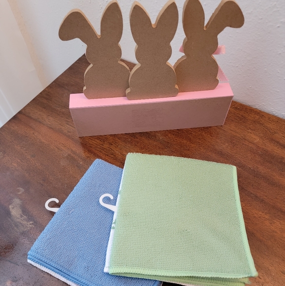 Easter Decoration & Kitchen Dishcloth Set Spring Bunny Butterfly Herbs Pastels - Picture 2 of 7